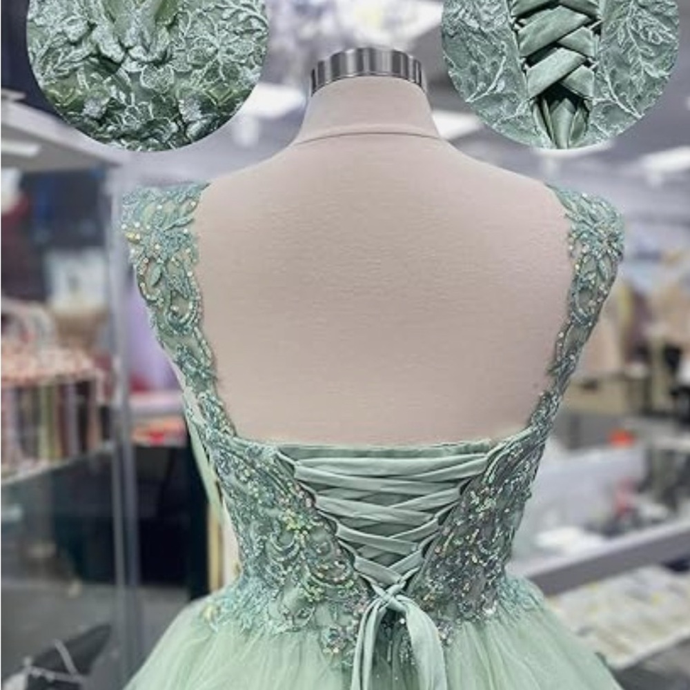 Sage Lace-Up Tulle Ball Gown